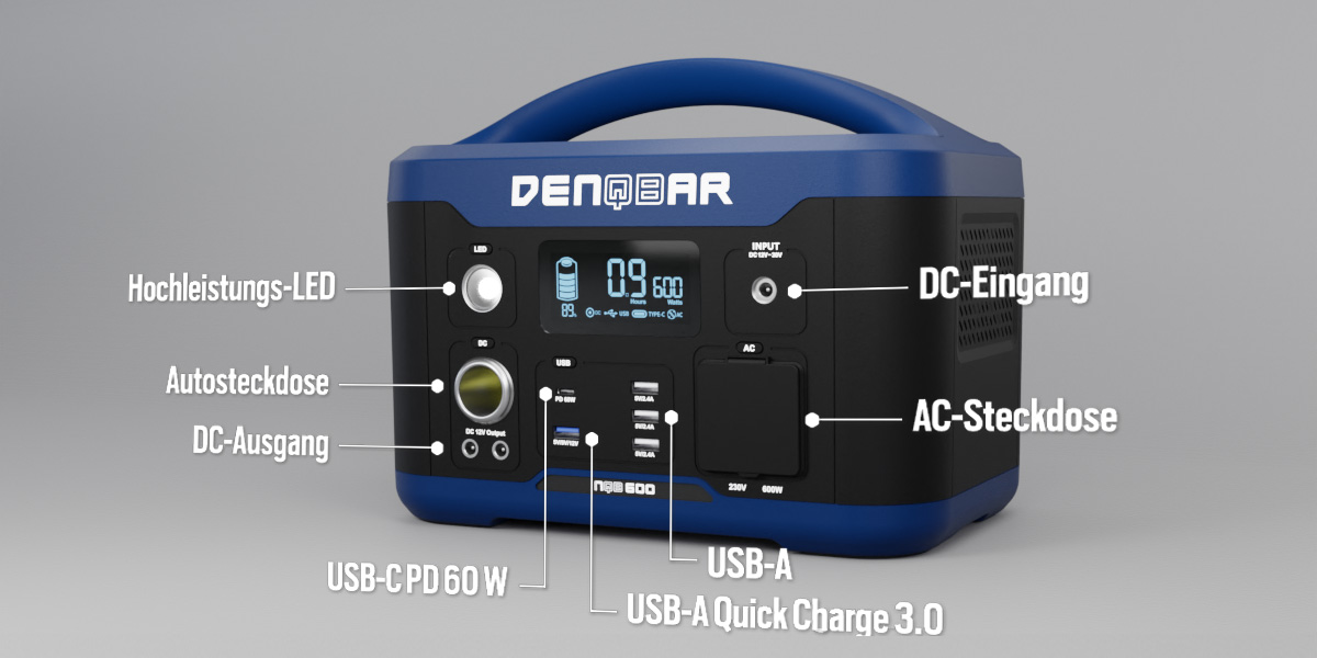 Die tragbare 1200 W Powerstation bietet 9 Anschlüsse für all Ihre Geräte. 1200 W Powerstation - 9 Anschlüsse