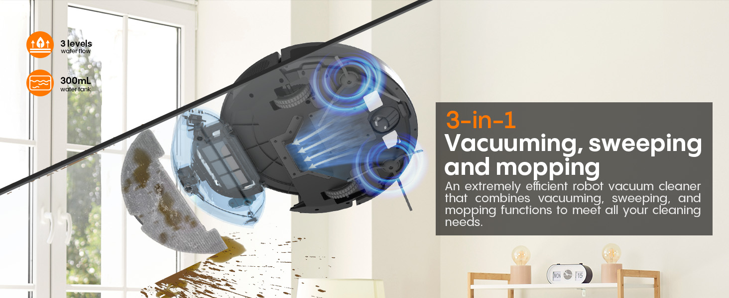 3-in-1 Vacuuming, Sweeping and mopping
