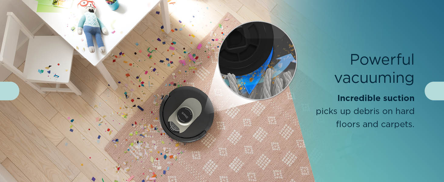 Its bagless self-empty base holds up to 60 days of dirt and debris